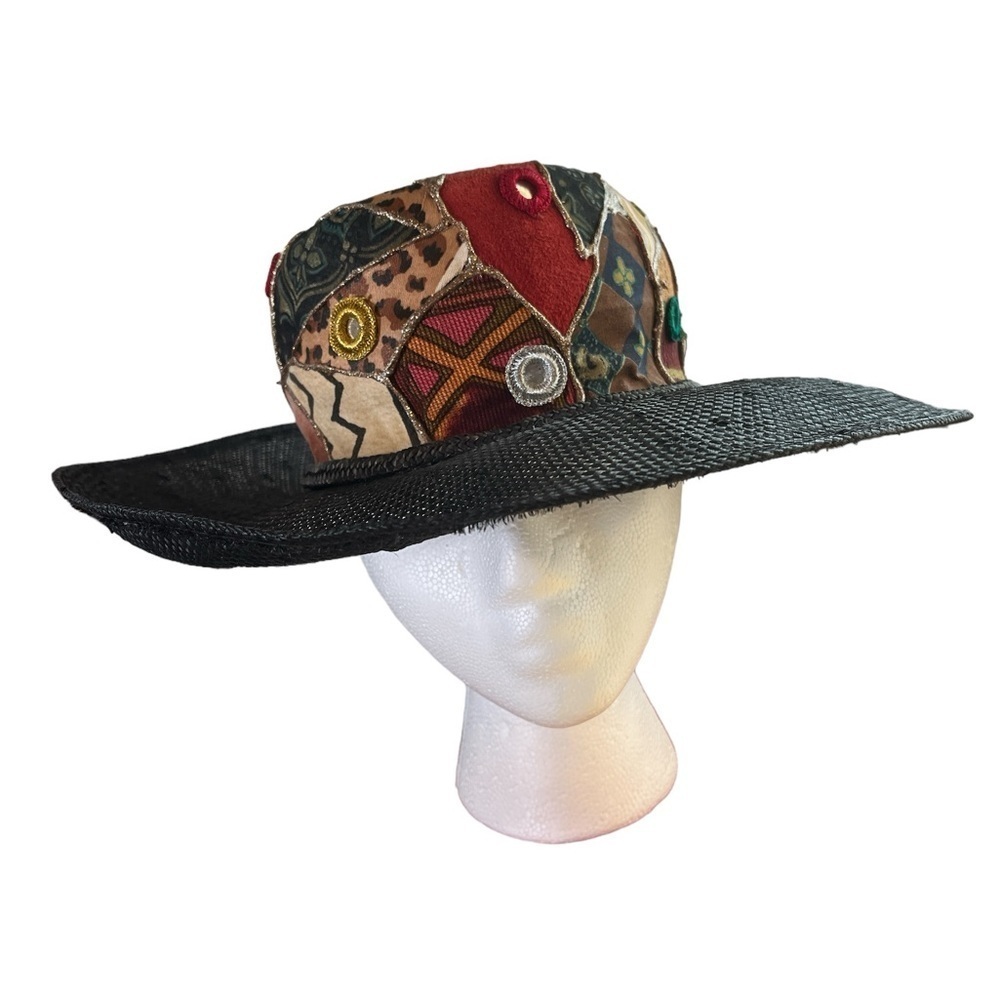 Bohemian (Whittall & Shon) Black Straw Hat with unique Print.